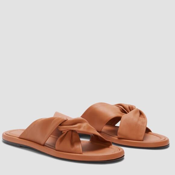 EVERLANE The Day Twist Sandal Desert Tan Leather Slip On Flat Heel Size 7.5 NEW - Picture 1 of 8
